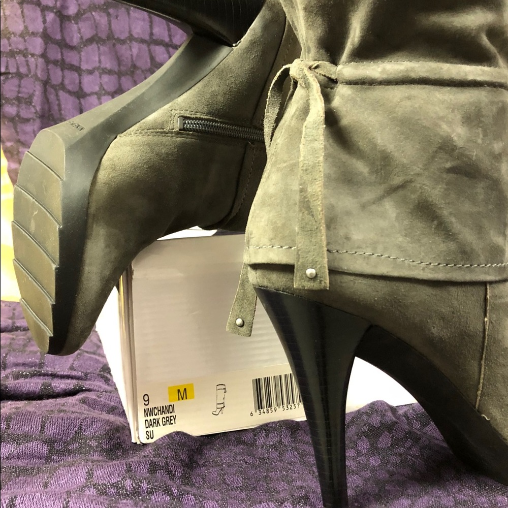 Gray Knee High Nine West Suede Boots NIB 9